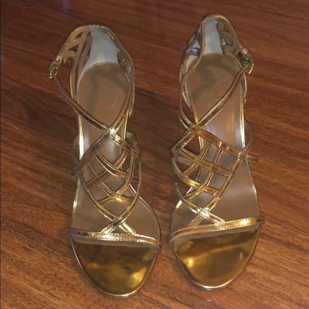 Tory Burch Amalie Gold Strappy Heel 7
